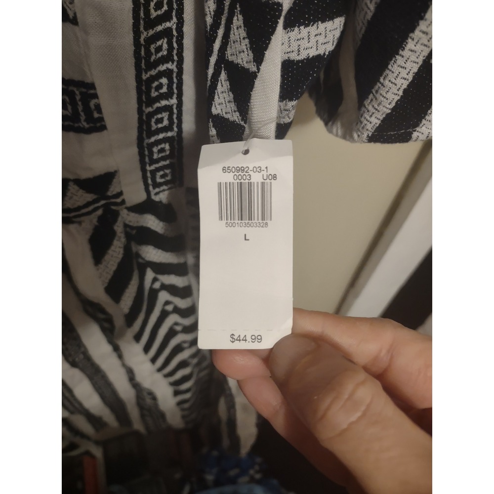 Old Navy SS Volume Jacquard Mini Dress Black White Geometric Tribal L - Picture 6 of 7